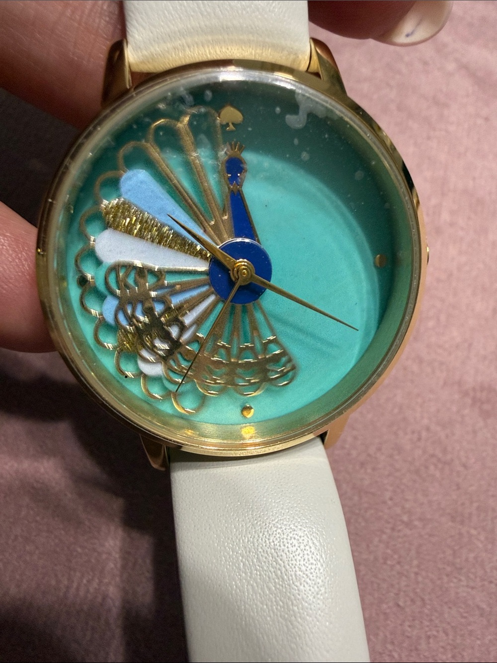 kate spade turquoise peacock motif watch with white strap - Picture 8 of 8